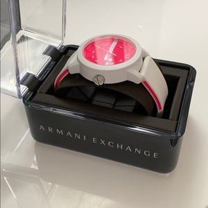 AX Armani Exchange Silicone Strap Watch White/Pink